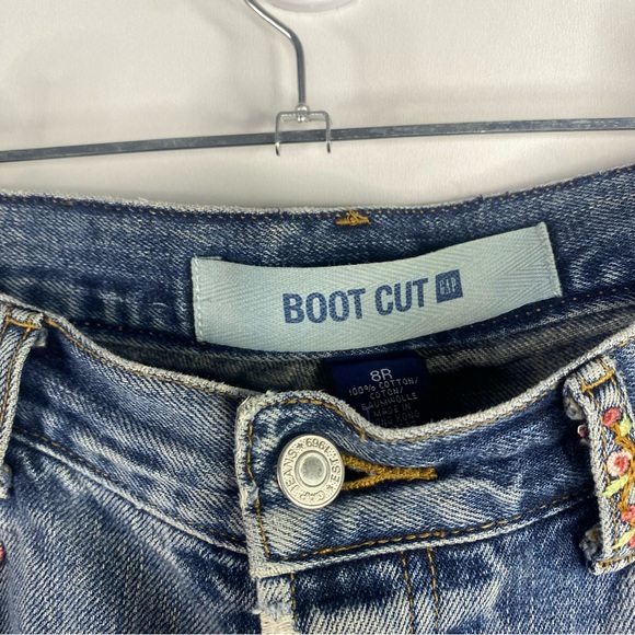 GAP Bootcut Jeans Size 8 Embroidered Jeans Mushroom Floral Flowers Button Fly - Picture 3 of 7